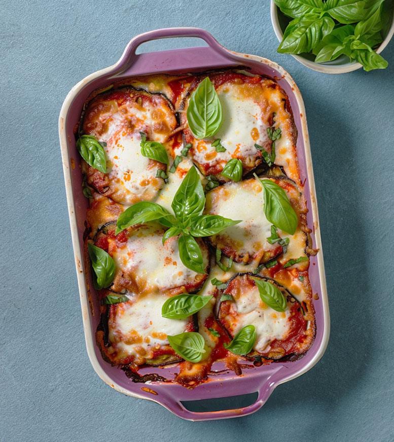 Eggplant hasselback in a dish