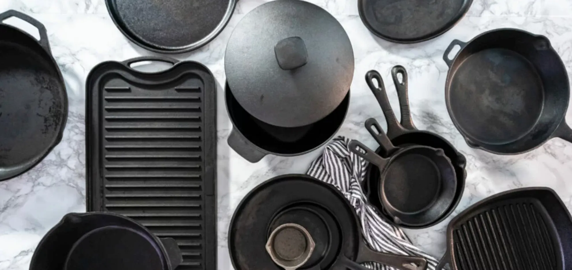 A range of cast iron pots