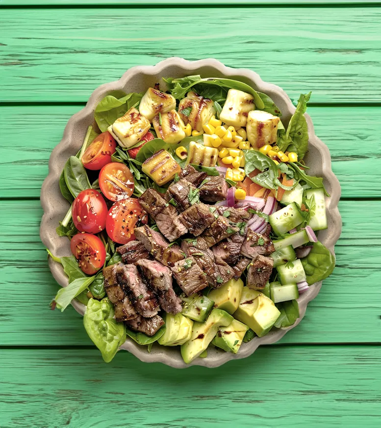 Beef summer salad in a dish